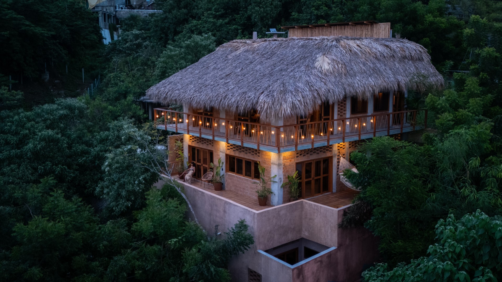 Casa Maradi at dusk, nestled in the Mazunte hillside